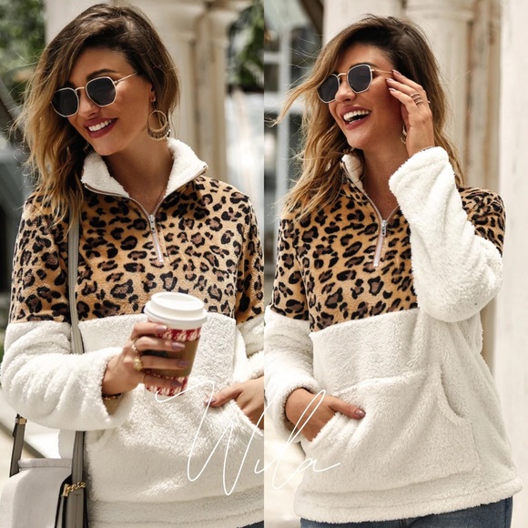 Leopard print half zip sweatshirt teddy 809348 - Picture 4 of 6